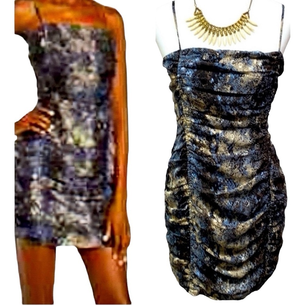 J.O.A Dusty Blue Snakeskin Print Ruching Dress